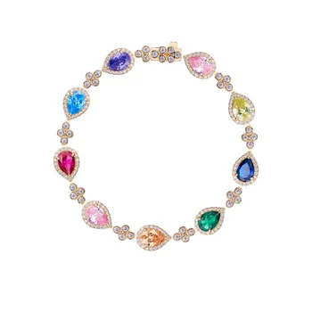Новый радужный браслет С разноцветными бриллиантами, позолоченный, полный циркония, Роскошные женские украшения для помолвки, свадебной вечеринки