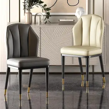 Обеденный стул в скандинавском стиле, мебель для домашнего ресторана, легкое роскошное кожаное кресло в простом стиле, табурет с железной спинкой для гостиничного ресторана