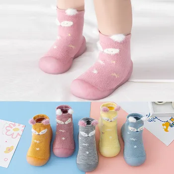 Обувь для новорожденных малышей, для маленьких мальчиков и девочек, Нескользящие носки с милыми животными из мультфильмов, флисовые теплые носки для пола, обувь для прогулок