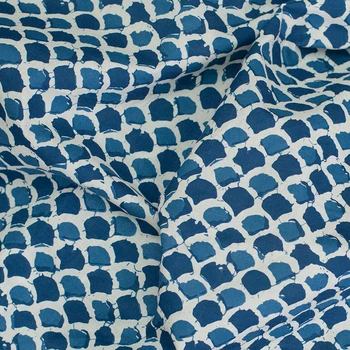 один метр высококачественных новых хлопчатобумажных тканей, сине-белая трафаретная печать на рыбьей чешуе, ткань для юбки, платья, рубашки