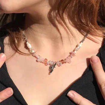 ожерелье с подвеской fairy core, хрустальное ожерелье, микс-ожерелье 90-х, эстетичное женское ювелирное изделие 2023 года, ожерелье для коттеджа в эстетическом стиле y2k