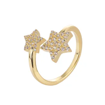 Открывающее кольцо с кубическим цирконием в виде звезды для женщин, с регулируемым покрытием из микро-паве, с позолотой из латуни, кольца для пальцев, CZ, Элегантные ювелирные изделия