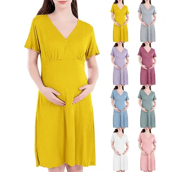 Платье для беременных с летними рукавами с рюшами по бокам, платья для душа, одежда для беременных фотосессий