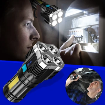 Портативный светодиодный электрический фонарик X-TIGER, Многофункциональный мощный фонарик, водонепроницаемый, перезаряжаемый через USB, ультра яркий фонарик