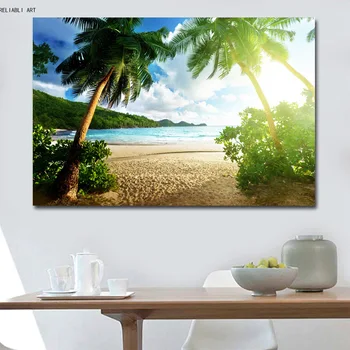 Природа Пейзаж Тропики Пляж Пальмы Плакаты Море Солнце Картины на холсте Настенная живопись для домашнего декора Cuadros