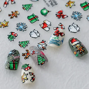 Рождественские наклейки для ногтей Дизайн свитера со снежинками 3D Клейкие Ползунки Наклейки Наклейки для дизайна ногтей Украшения маникюра