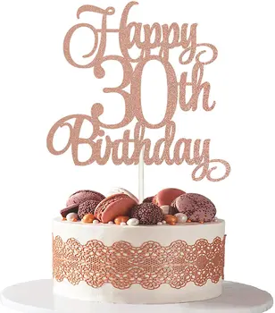 Розовое золото 30th Happy Birthday, Топпер для торта, украшения для кексов, Принадлежности для вечеринок, Украшения торта, Аксессуары для выпечки