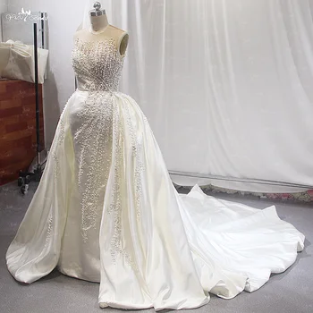 Роскошное атласное свадебное платье LZ508, съемный шлейф, жемчуг, бусины, Элегантное свадебное платье Русалки из Дубая без рукавов, последнее свадебное платье
