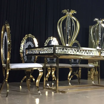 Роскошный ресторанный стол из золота и нержавеющей стали, стеклянные обеденные столы для свадебного мероприятия