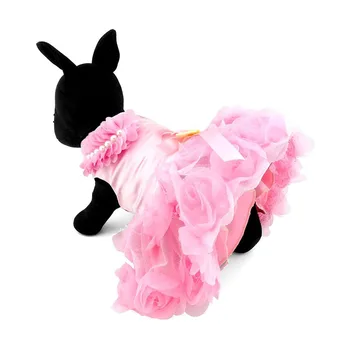 Свадебное платье для собак, юбка-пачка со щенячьей розой, роскошное жемчужное кружевное платье с цветочным рисунком, костюм для маленьких собак, одежда для кошек весной и летом