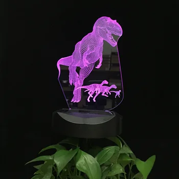 Семейство динозавров 3d Светодиодный настольный ночник Ландшафтное освещение Изменение цвета Наружная 3D лампа на солнечной энергии для дворового садового челнока