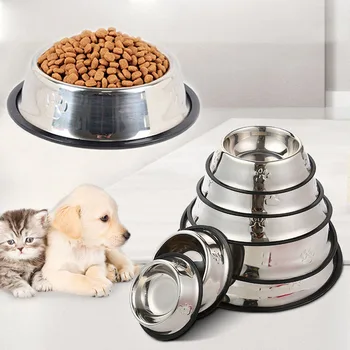 Собачья миска из нержавеющей стали с резиновой основой для еды и воды, контейнер для корма для домашних животных, идеальный выбор для маленьких средних собак или кошек