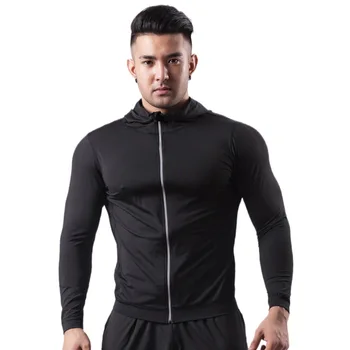 Спортивная куртка 2023, мужская высокоскоростная сухая черная куртка с капюшоном, одежда для фитнеса на молнии для бега