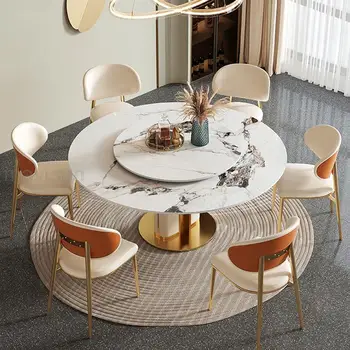 Столовые наборы Стол из натурального камня 12 мм с вращающимся съемным поворотным столом Дизайнерский Кухонный стол и стулья Muebles