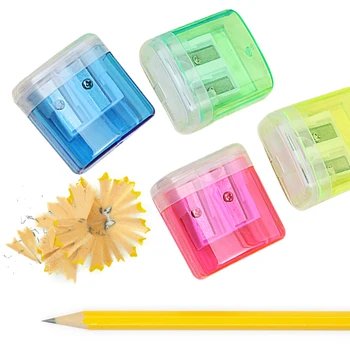 Точилка для карандашей, студенческие канцелярские принадлежности с контейнером, Красочная Пластиковая прозрачная точилка для карандашей с двойным отверстием для детей