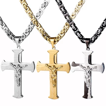 Тяжелое ожерелье с крестом Иисуса с распятием из нержавеющей стали 316L, подвеска в виде Христа, Византийская цепочка, мужские ювелирные подарки