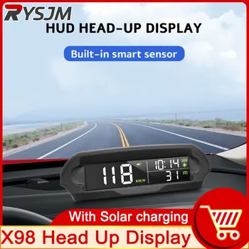 Универсальный Автомобильный Головной дисплей HUD X98 Солнечная Зарядка Цифровой Измеритель GPS Спидометр Сигнализация Превышения скорости Расстояние Высота Напряжение
