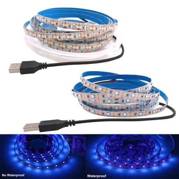 УФ-светодиодная лента 5 В постоянного тока 2835 0,5 М 1 М 2 М Водонепроницаемая Фиолетовая лента, Ультрафиолетовая USB-лента для DJ-флуоресценции