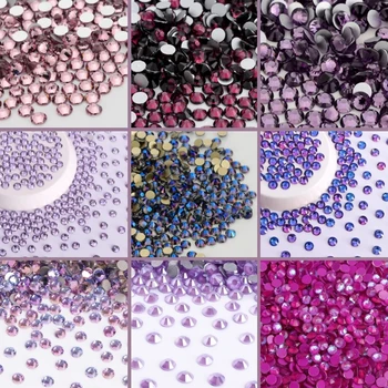 Фиолетовая серия, стеклянные стразы с плоской спинкой SS3-SS30, блестящие Круглые стразы без исправления, клей на камнях для украшения ногтей