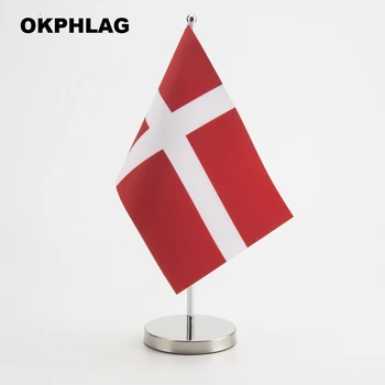 Флаг офисного стола Дании с основанием для флагштока из нержавеющей стали, баннеры страны, настольный флаг 14*21 см KS-0048