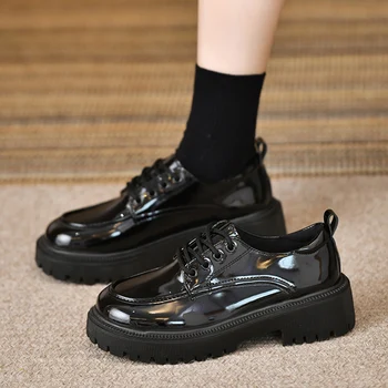 Черные женские туфли-оксфорды из лакированной кожи; сезон осень; женские офисные туфли на плоской платформе без застежки; Zapatillas Mujer на толстой подошве;