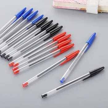 Шариковая ручка с синими/ черными чернилами, 1 мм, долговечные пластиковые прозрачные шариковые ручки, принадлежности для письма в школьном офисе для детей